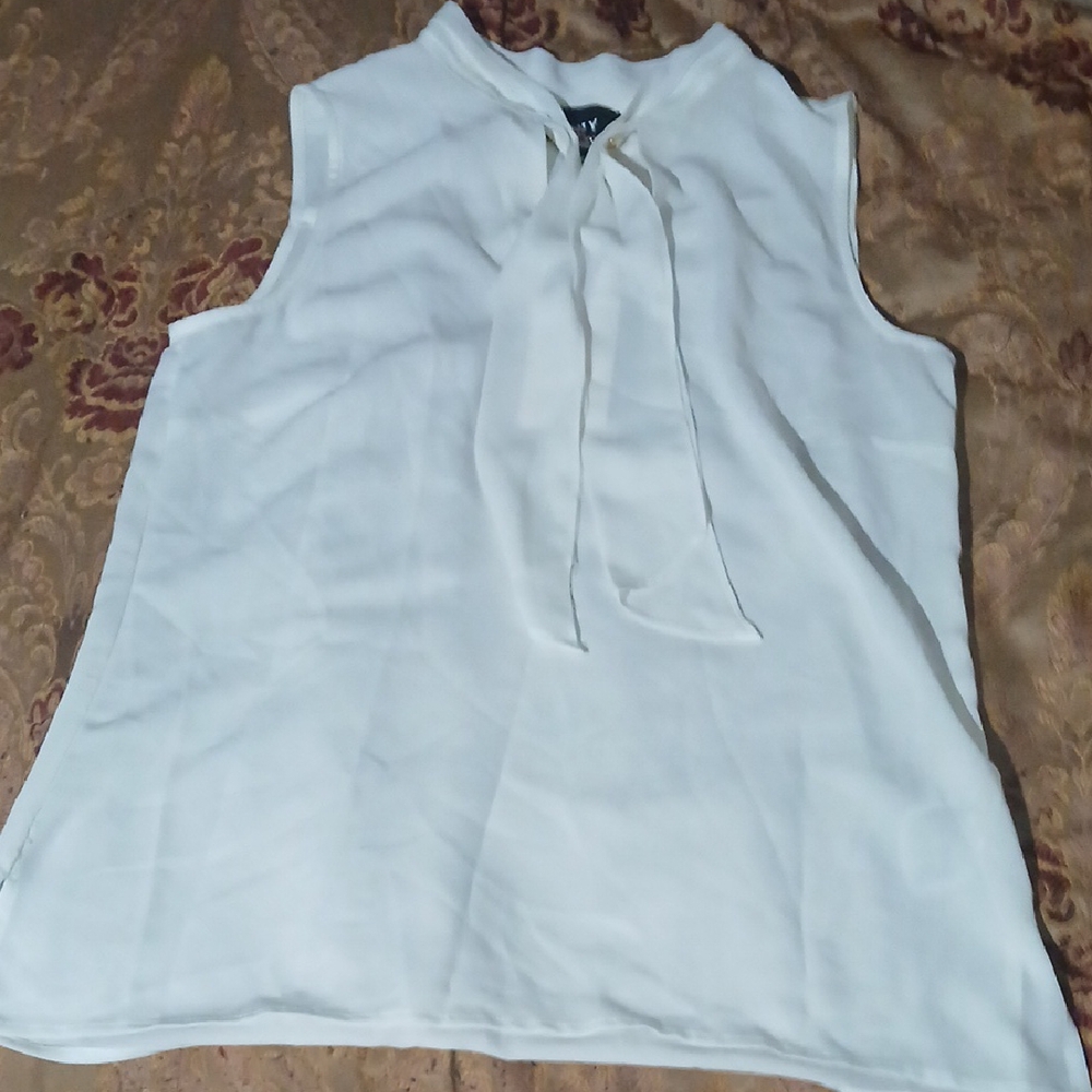 Dkny White  Sleeveless Blouse with Tie Front
